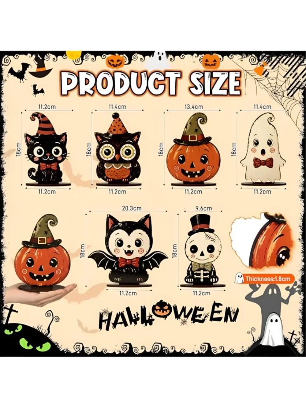 6 Pcs Halloween Wooden Table Decorations Vintage Spooky Gift